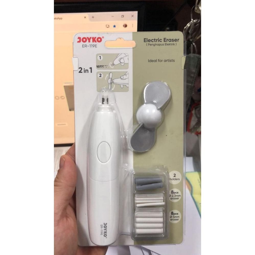 

penghapus elektrik / electric eraser JOYKO tipe er 119 E model pendek kipas angin ( plus isi @ 8 buah 2 ukuran) dan holder 2 buah ( batere tidak termasuk) DiM