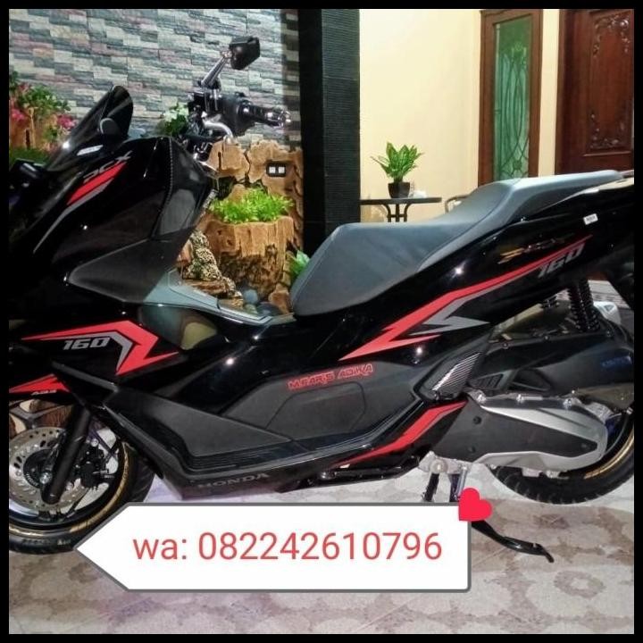 TERMURAH STICKER CUTTING STRIPING HONDA NEW PCX 160 HITAM ULTIMATE GREY-MERAH 