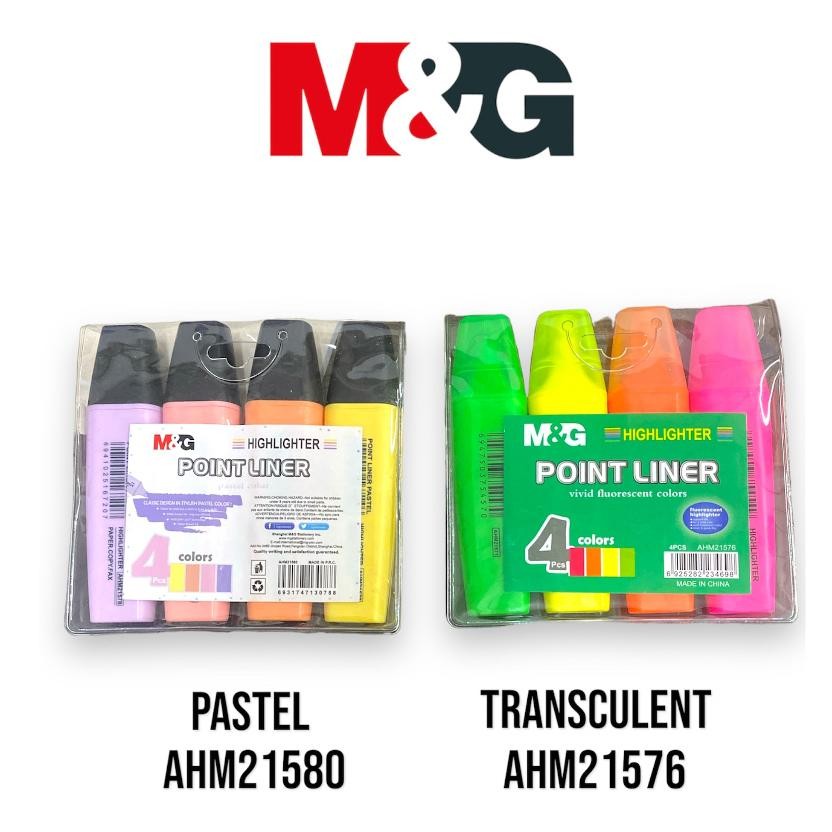 

Set 4 Highlighter Point Liner M&G Pastel & Flourescent Penanda Tulisan #AHM21580 & #AHM21576 - Set 4 DiM