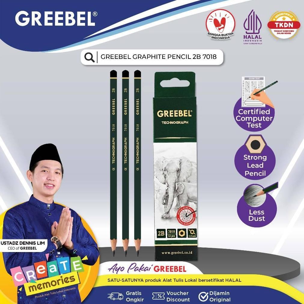 

Pensil Serut Greebel 7018 / Pensil Tulis / Pensil Grafit / Pencil Graphite 2B 1 Box DiM