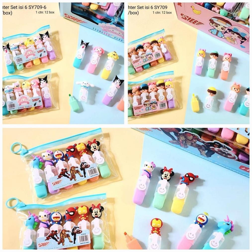 

1 SET ISI 6 Stabilo / Stabilo pastel / Highlighter / Stabilo SNR boneka KARAKTER BOY GIRL DiM