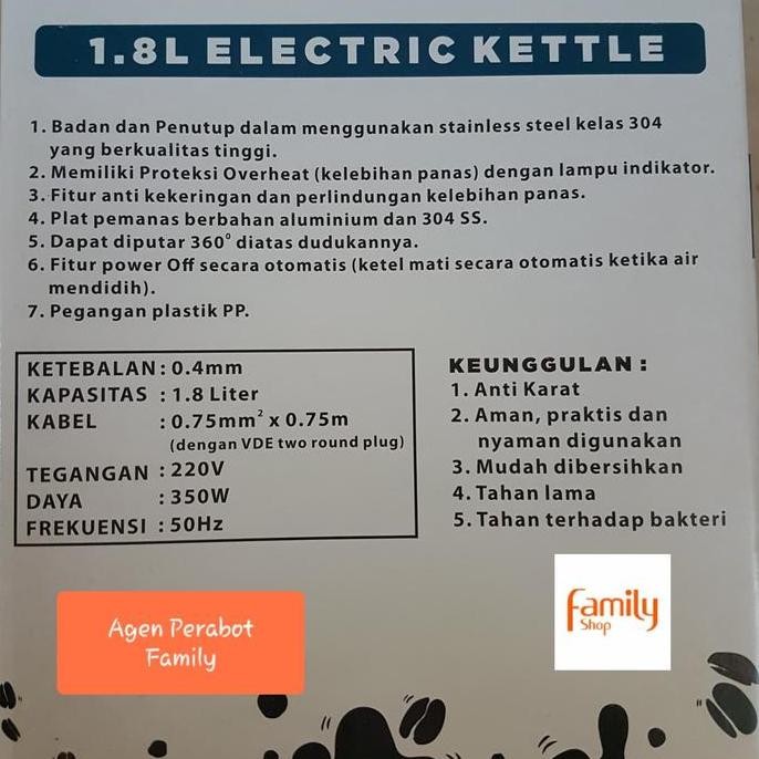 YUNDAI TEKO LISTRIK / ELECTRIC KETTLE STAINLESS 1,8 L