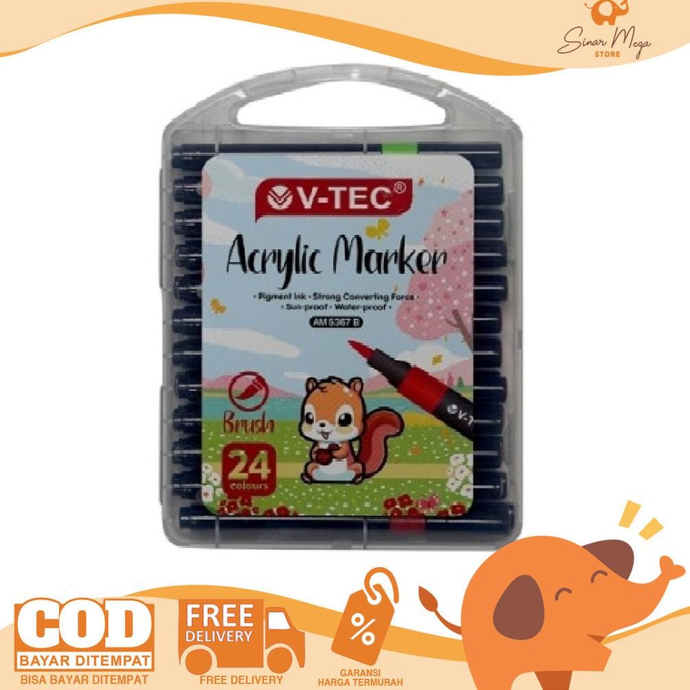 

V-TEC Acrylic Marker 24 Color AM 5367 B Trigonal Spidol Brush Pen Akrilik Warna Murah DiM