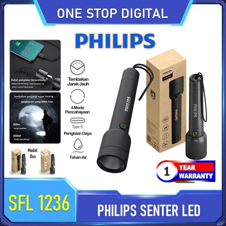 Philips Sfl1236  Senter Led Mini Super Terang Jarak Jauh / Senter Police Flashlight New Best Quality