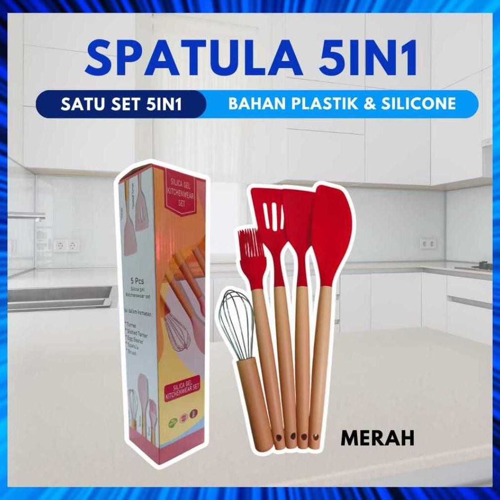 Murah Spatula Set Silikon Isi 5 In 1 / Alat Masak Tahan Panas Sutil Mixer Kuas 5 In 1/ Spatula Kuas 