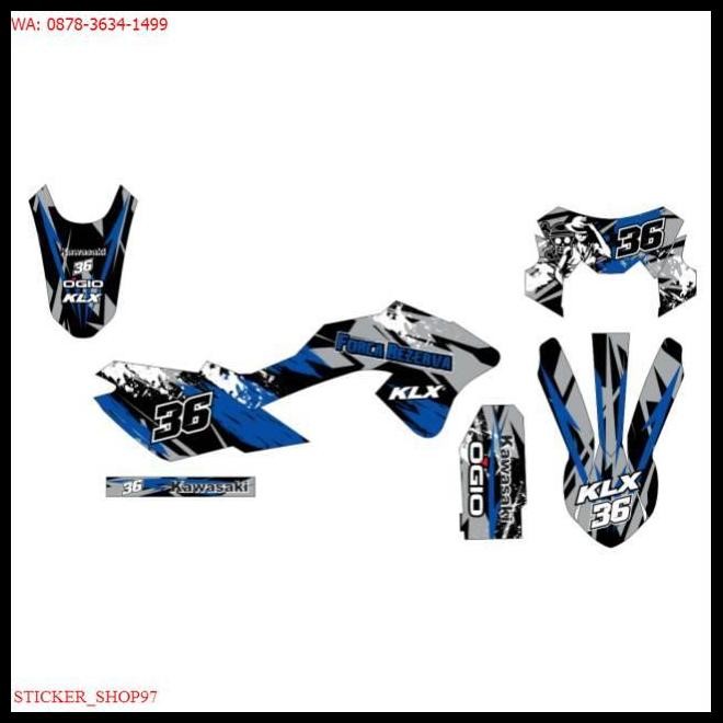 BEST DEAL PREMIUM DECAL STIKER KLX 150 BF SE MOTIF BERCAK ABU BIRU FREE NAMA 