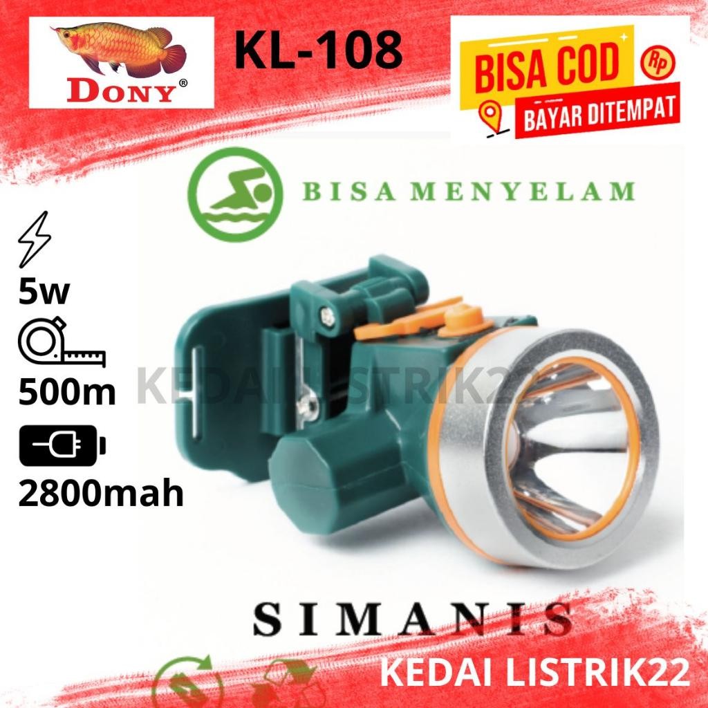 Dony Kl-108 Senter Kepala 5 Watt Cas Mni Charge Berkualitas Water Proff Anti Air Terbaru Best Qualit