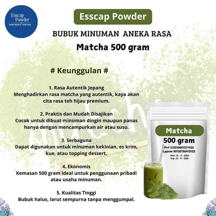 

Bubuk Minuman Matcha 500G Minuman Instan Rasa Matcha Otentik, Lezat, Praktis, Dan Mudah Dibuat Untuk Hidangan Kekinian Di Rumah Atau Usaha