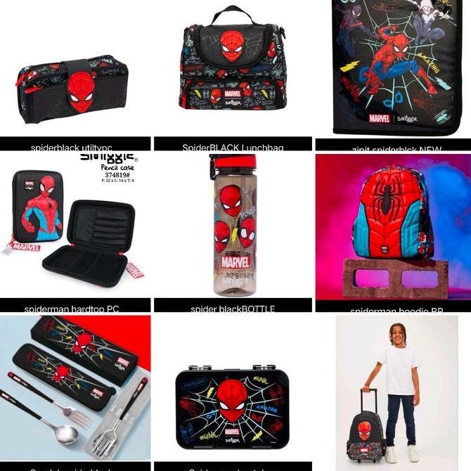 BEBAS ONGKIR - Smiggle Spiderman Backpack, botol, lunch bag, bento box, jr hoodie