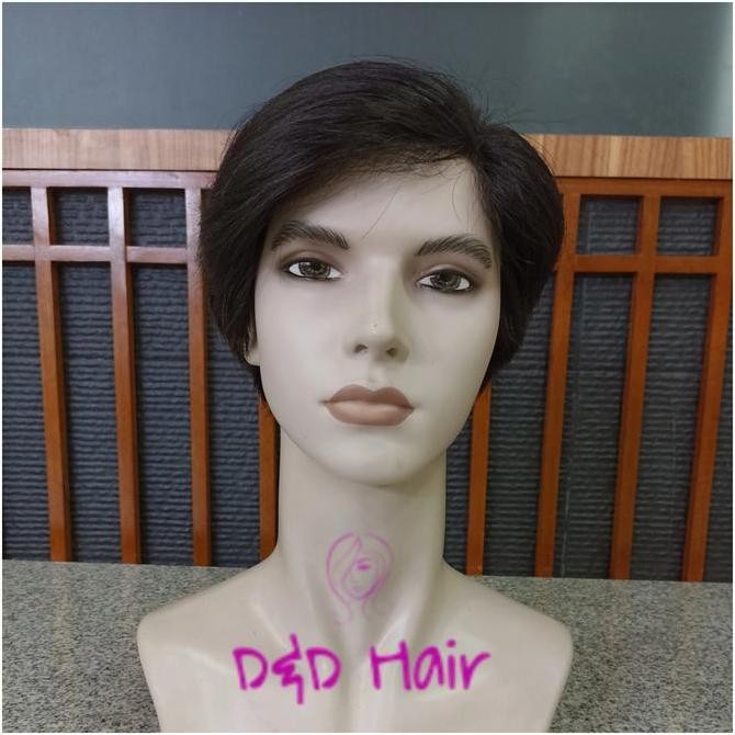 NEW Wig Pria Rambut Asli pendek - Black - Human Hair 100 - wig asli