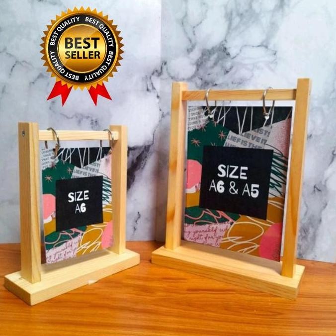 

new !!! Woodcraft Gantungan Stand Menu Kayu Furniture A6 & A5 Semi Glossy dengan Vernis Propan dan Ring untuk Kertas A6 dan A5 Best Seller