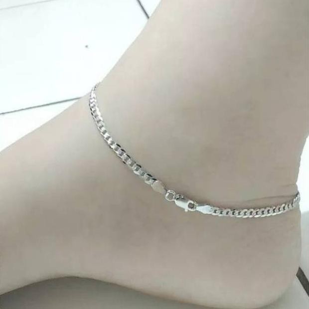 Gelang Kaki Perak Wanita 925 Lapis Emas Putih - Gelang Kaki Silver Model Sisik Naga Ukir DiM