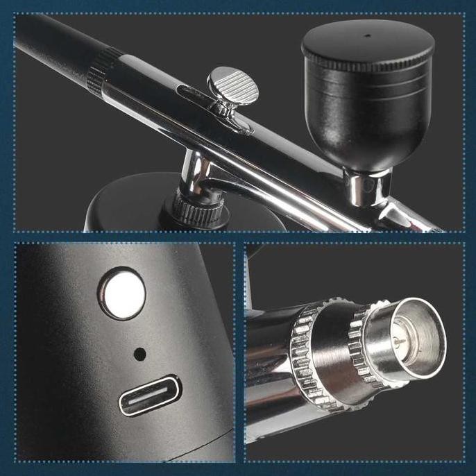 NOEHOME Airbrush Kit Portabel Mini Air Brush Spray Gun Kompresor Aluminium & Plastik 18 PSI 750mAh B