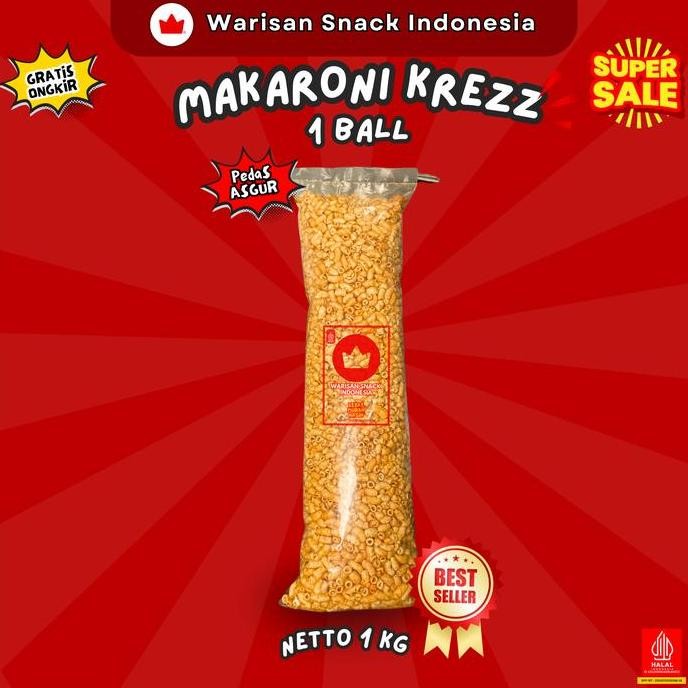 

(1 Ball) Makaroni Bantat Warisan Snack Indonesia (1Kg), Makanan Ringan Krupuk Cemilan Murah Halal Pedas Daun Jeruk Food Keripik Makroni Kress Renyah