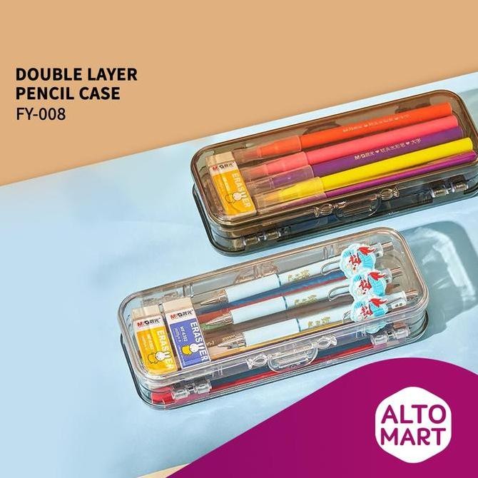 

Transparent Double Layer Pencil Case Kotak Pensil Stationery