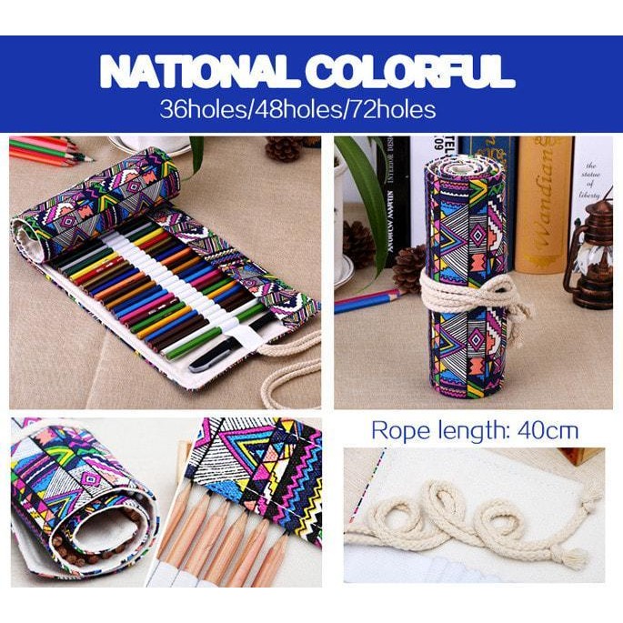 

EMS Tas Tempat Pensil Gulung Canvas 48 Slot 20 x 56cm Case Pensil Warna