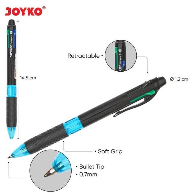 

[ Box/12 Pcs ] Pulpen Pena 4 Warna Joyko Bp-288 Quaco 3 0.7 Mm New Stok