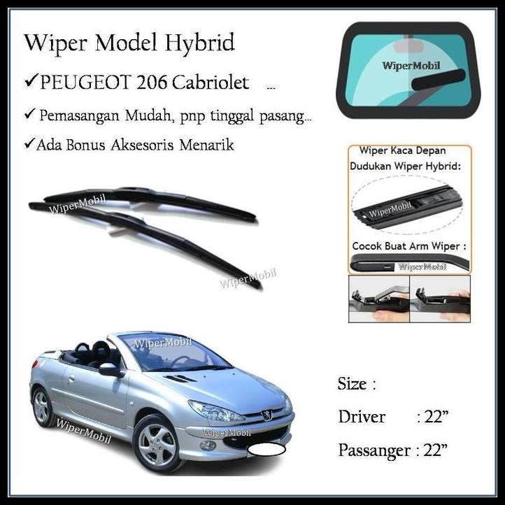 GRATIS ONGKIR WIPER HYBRID KACA MOBIL PEUGEOT PEUGEOT 206 CABRIOLET 