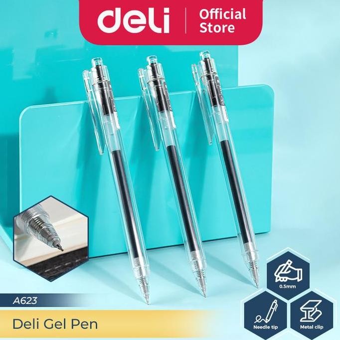 

Deli Pulpen Gel / Gel Pen Neddle Tip Black A623 12 Pcs New Stok