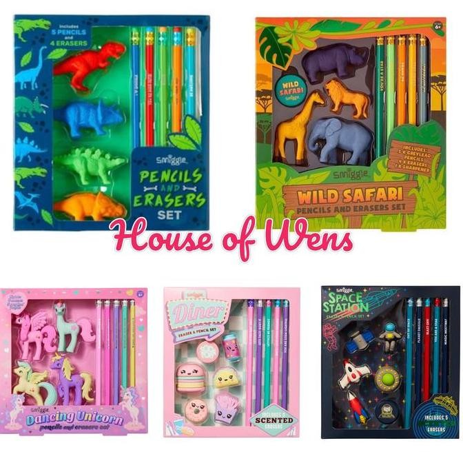 

Smiggle Safari Unicorn Pencils And Erasers Box Set - Paket Alat Tulis New Stok