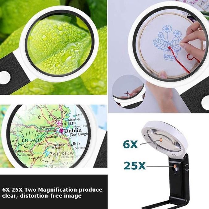 

Kaca Pembesar Foldable Led 25X 80-110Mm Ag91 Sp / Lampu Lup Meja Lensa New Stok