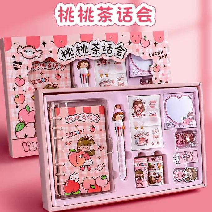 

Paket Alat Buku Tulis Lengkap 6 In 1 Gift Box Hampers Anak/Hadiah Pink Ungu Biru Girl New Stok