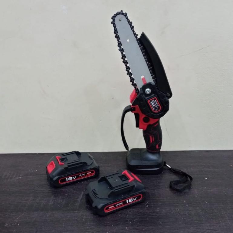 MESIN CHAINSAW BATERAI 18V EDON MINI CHAINSAW CORDLESS 4"6" GERGAJI POTONG KAYU 4/6 INCH BATERAI EDO