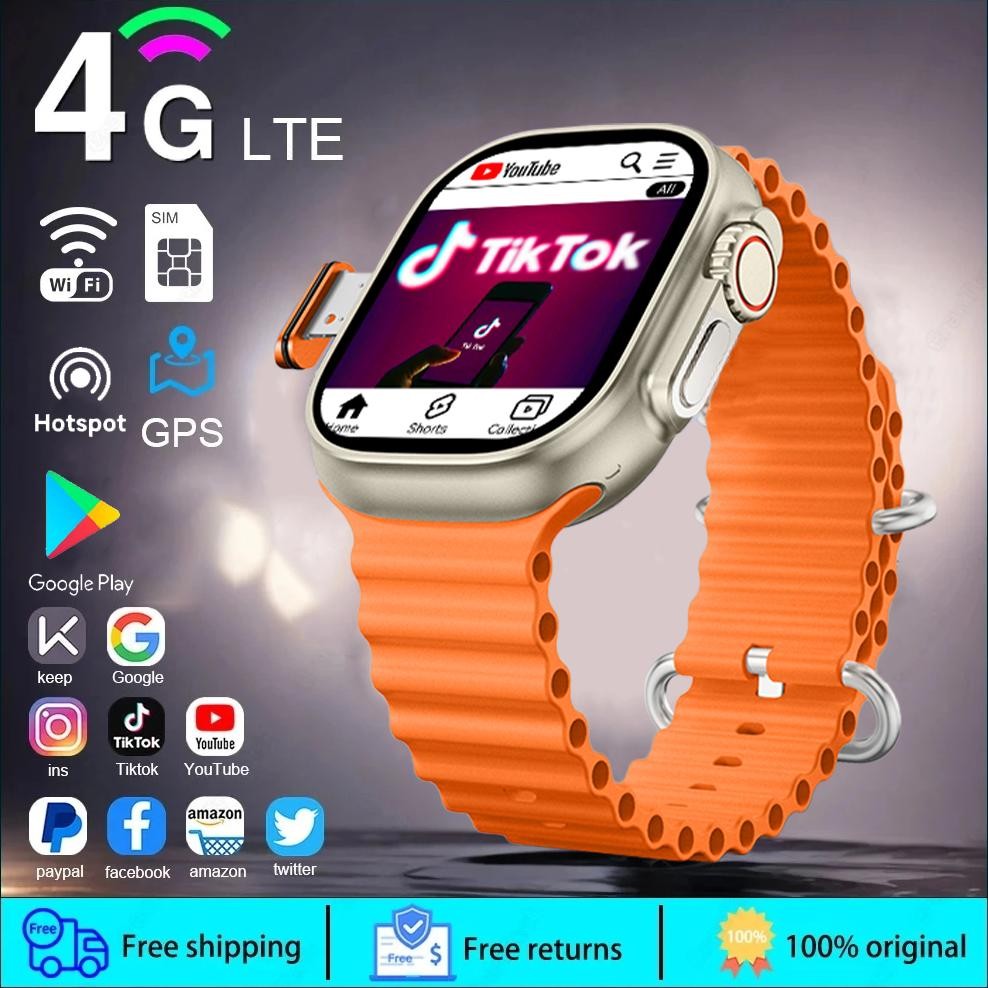Bisa hotspotCOD SmartWatch 4G Sim Card S9 ULTRA ROM/RAM:4+64GB Jam Tangan SIM Olahraga NFC Waterproo
