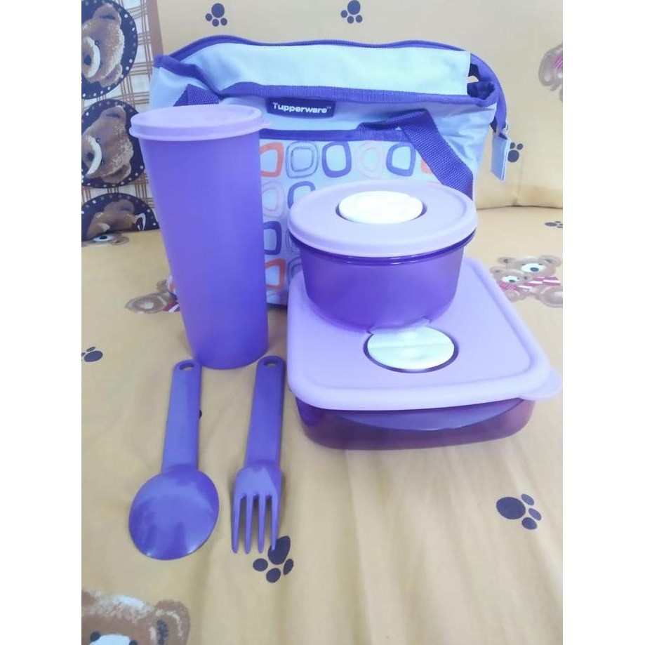 HOT SALE Cosmo lady tupperware tempat makan set dengan tas ungu