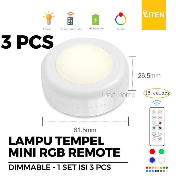 Lampu Tempel Plafon Mini Rgb Remote / Downlight Led Kecil Baterai