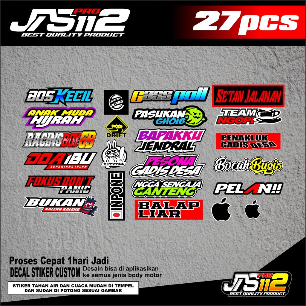 

STIKER PACK PAKET 27 PCS STIKER BRAND RACING KATA -KATA KEREN GOKL STIKER ANTI LUNTUR