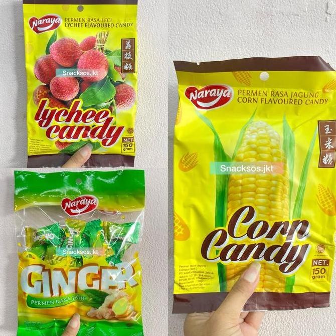 

NARAYA CORN JAGUNG CANDY / GINGER JAHE CANDY / LYCHEE LECI CANDY - PERMEN