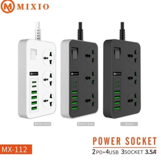 MIXIO MX-112 Power Socket Adaptor Charger Stop Kontak 2PD+4USB+3Socket