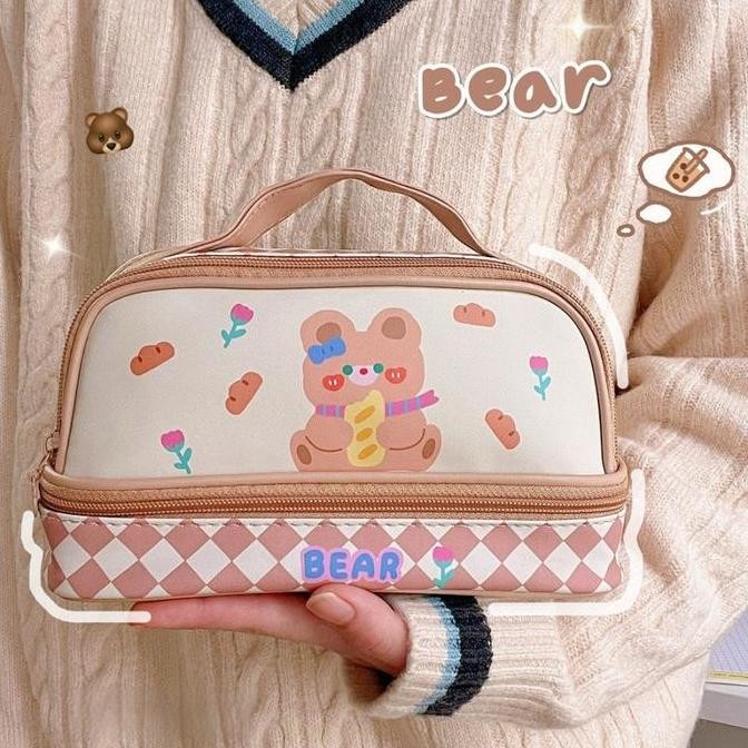 

Tempat Pensil Berkapasitas Besar / Tas Kosmetik Berlapis Ganda New Stok