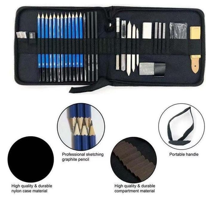 

Paket Set Pensil Pencil Alat Gambar Sketsa Lukis Profesional 33Pcs New Stok
