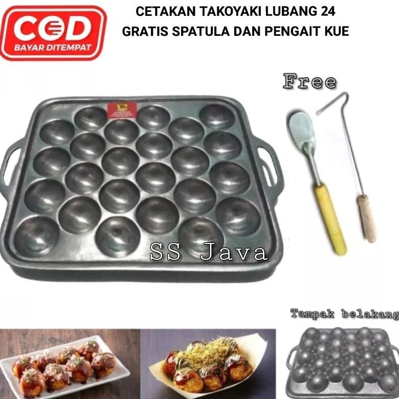 Cetakan takoyaki / baklor / cilor / maklor lubang 24 gratis spatula dan pengait kue MURAH