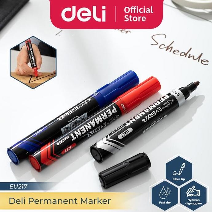 

Deli Permanent Marker / Spidol Permanen Tinta Hitam 12 Pcs Eu217-12 New Stok