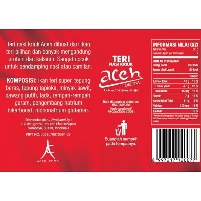 

Snack Teri Aceh Nasi Kriuk Original | Kemasan Kaleng | 120Gr | Cemilan Renyah, Gurih, Crispy | Praktis, Halal, Pirt, Enak, Lezat, Nikmat | Makanan Ringan Kekinian | Snack Lauk Untuk Nasi, Sup, Bekal Anak Kos, Keluarga, Piknik, Oleh-Oleh | Aceh Food