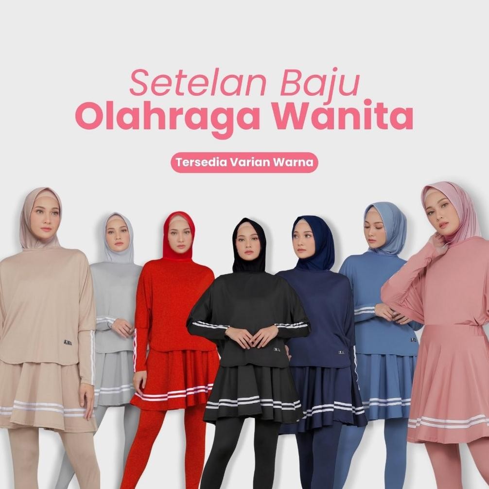 Baju Olahraga Wanita Muslim Setelan Leging Rok Skirt Perempuan Sport Badminton Senam Aerobic