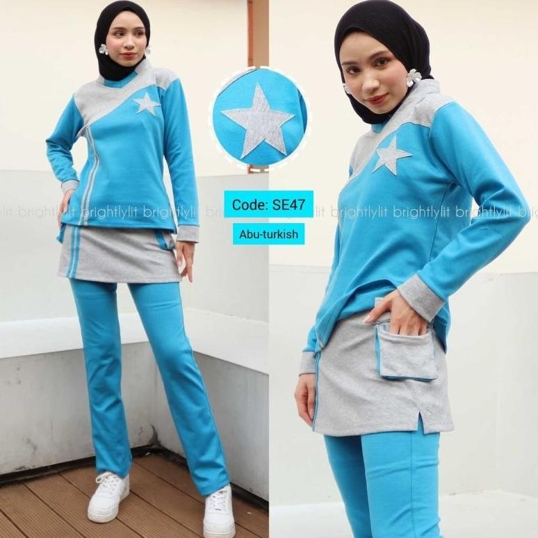 BAJU SENAM WANITA MUSLIMAH DEWASA   SETELAN OLAHRGA PEREMPUAN SENAM AEROBIK BAJU SENAM PANJANG CEWEK