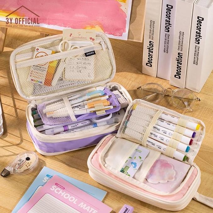 

3Y Angoo macaron window Pencil Case kotak pensil tempat makeup gaya korea besar Alat Stationery SS