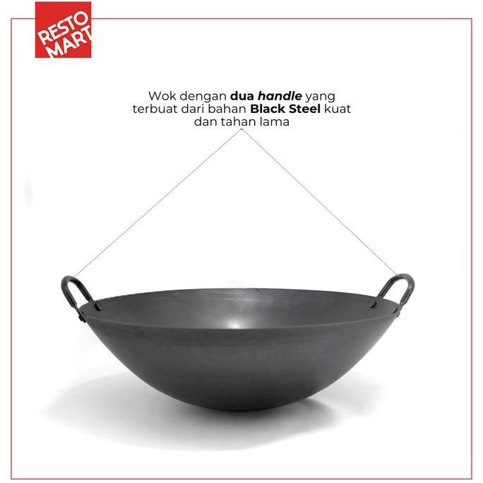 Promo Wajan Baja Pre Seasoned / Kuali / Wajan Black Steel / Double Ear Wok 50 Cm (2291084) (F12)