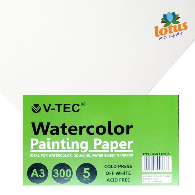 

V-TEC Watercolor Paper A3 300gsm Cold Press 5 Sheets Painting Paper Kertas Gambar