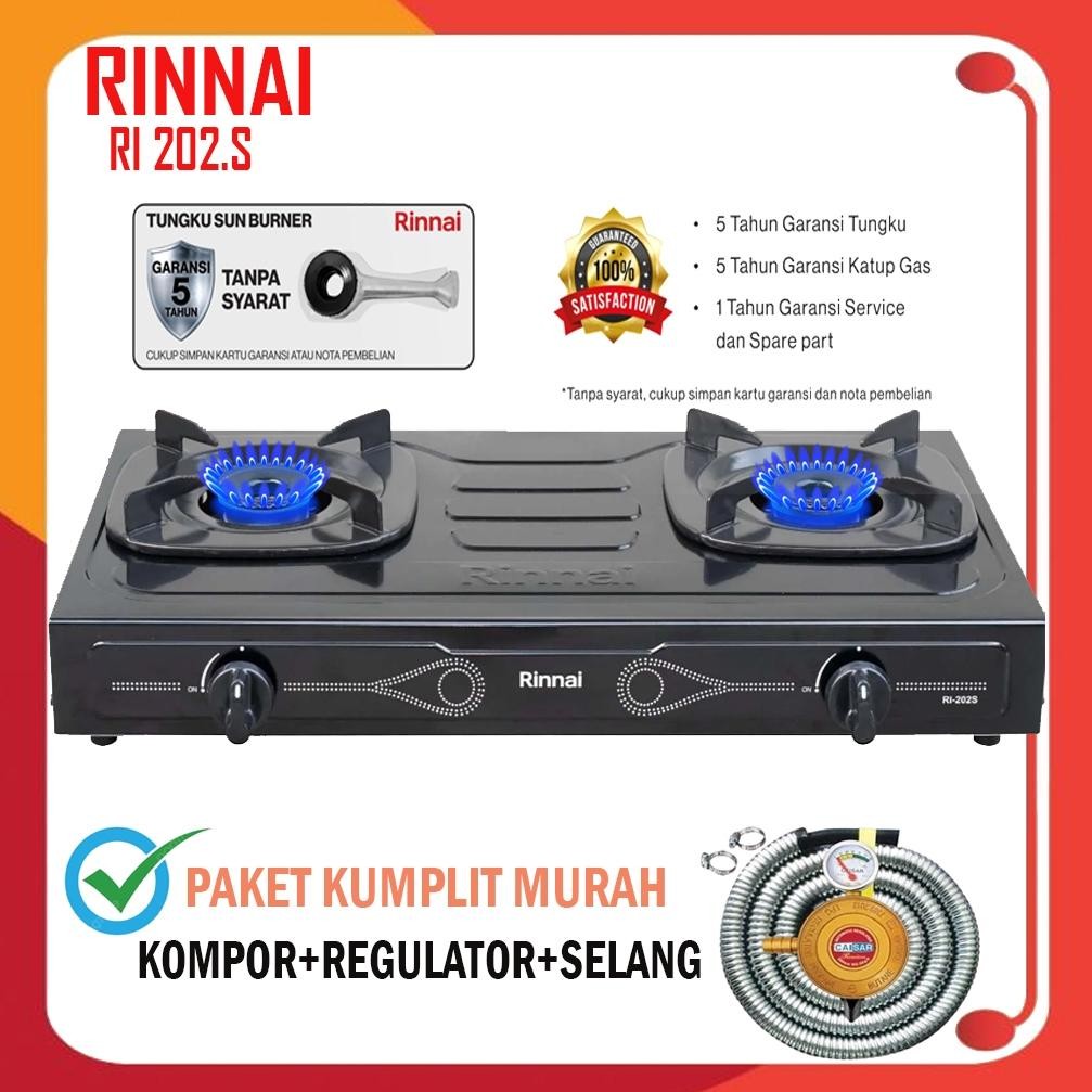Terlaris Kompor Gas Rinnai  Ri 202S Tungku / Kompor Gas Rinnai 2 Tungku Terbaru+Regulator+Selang