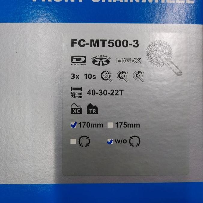 Crank Shimano DEORE FC-MT500-3 3 Speed 40-30-22T 3 x 10 Speed Original Shimano With Box murah