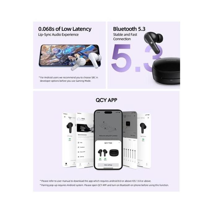 BARU QCY T13 TWS EARPHONE BLUETOOTH ENC NOISE CANCEL 4 MIC ORIGINAL