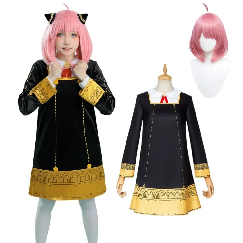 Anime Anya Forger Cosplay Costume SPY FAMILY Toddler Kids Clothes Anya Cosplay Kawaii Black Dress Pa