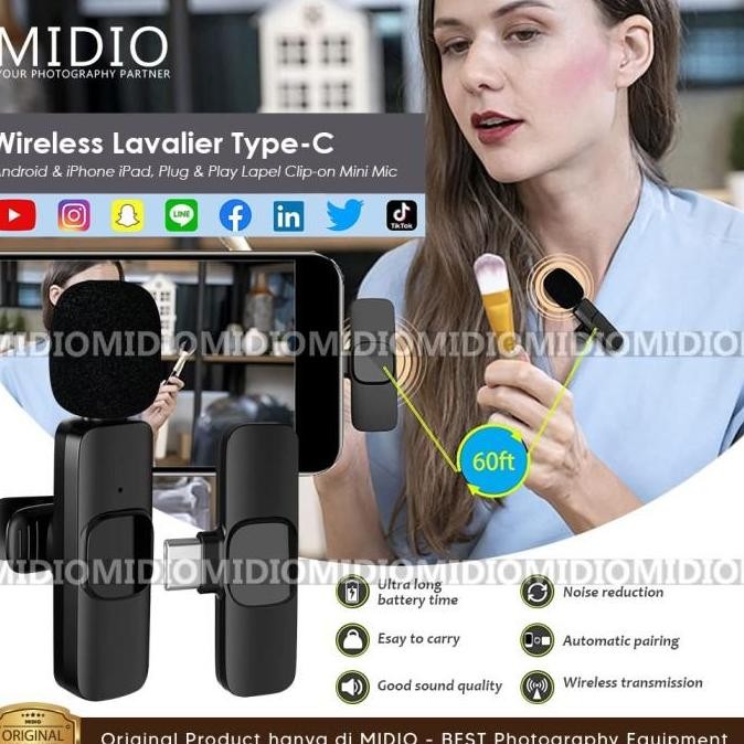BARU BRIGHT WIRELESS MIC CLIP ON VLOG HP TIPE-C IPHONE MIC VLOG SMARTPHONE