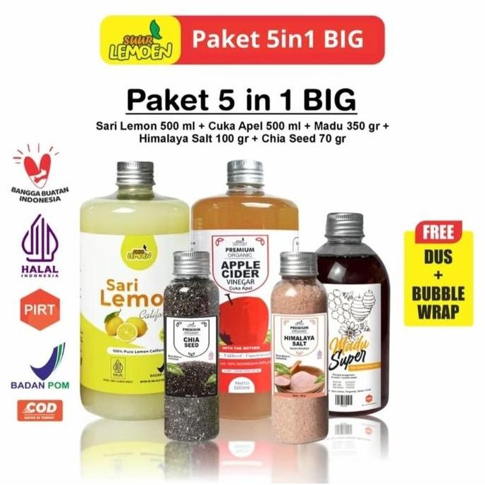 

TERMURAH SUUR LEMOEN PAKET 5IN1 CUKA APEL LEMON MADU HUTAN CHIA GARAM HIMALAYA