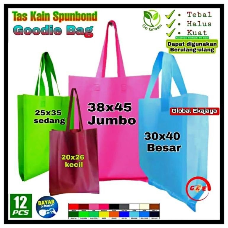 

DWL-49 gd-90 Lusinan Tas Kain Spunbond Goodie Bag Tali Uk 38x45x10 30x40x10 25x35x10 20x26x10 Cm Totebag Godybag Original Premium